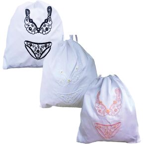 Lingerie Drawstring Bags Set of 3, 14.5x18.5 inch, Double-Layered Polyester Pouch for Underwear, Swimwear, Delicates Travel Storage, Washable Beach Bags for Women (Green-Gray-Teal) in Saudi Arabia