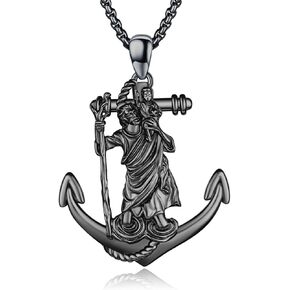 Saint Raphael Cross Necklace 925 Sterling Silver Patron Saint Raphael Medal Pendant,Large St. Raphael Amulet Jewelry for Men with 22 in Chain in Kuwait