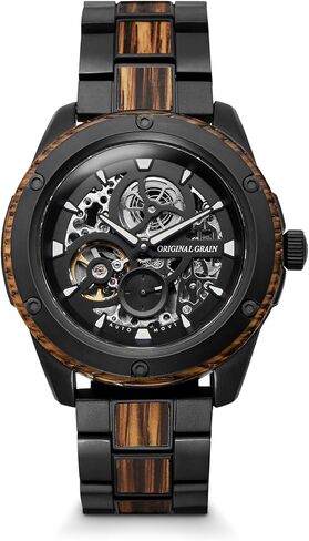 ويسكي الحبوب الأصلي أسود متين أوتوماتيكي 44 مم | حركة أوتوماتيكية، ستانلس ستيل 316L، سوار ساعة قابل للتعديل | 10ATM مقاومة للماء والخدش | ويسكي برميل الخشب in Saudi Arabia