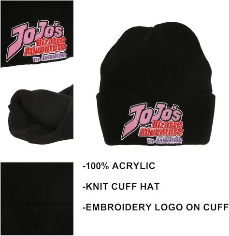Bioworld JoJo's Bizarre Adventure Jojos Logo Embroidery Acrylic Knit Cuff Beanie Black in Kuwait