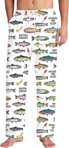 KOYI Fish Pajama Pants, Funny Fishing Print Lounge Pants, Cozy Unisex Sleepwear for Men Women, Novelty Pajama Bottoms in Saudi Arabia