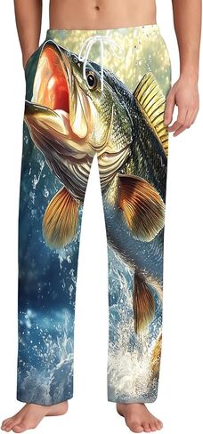 KOYI Fish Pajama Pants, Funny Fishing Print Lounge Pants, Cozy Unisex Sleepwear for Men Women, Novelty Pajama Bottoms in Saudi Arabia