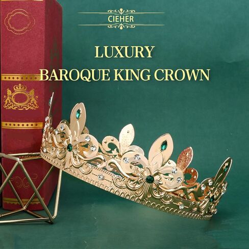 CIEHER King Crowns for Men Boys - Royal Vintage Prom Crown Evil Luxury Rhinestone Tiara for Birthday Halloween Costume Cosplay Party(Green) in Saudi Arabia
