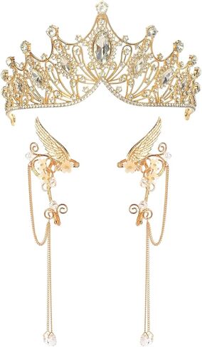 Queen Crown Elf Ear Cuffs - Medieval Royal Rhinestone Tiara Headpiece for Wedding Renaissance Halloween Women in Saudi Arabia