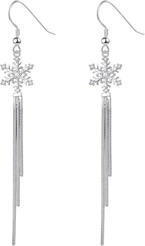 S925 Sterling Silver Snowflake Tassels Dangle Long Snow Earrings for Women in Saudi Arabia