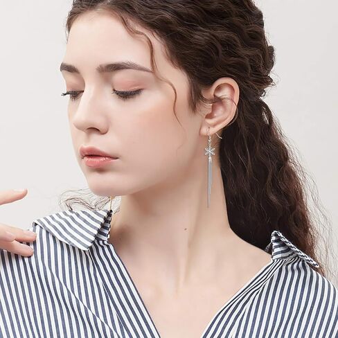 S925 Sterling Silver Snowflake Tassels Dangle Long Snow Earrings for Women in Saudi Arabia