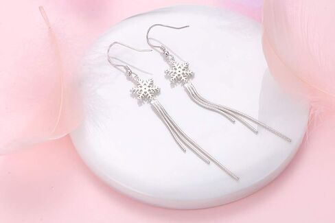 S925 Sterling Silver Snowflake Tassels Dangle Long Snow Earrings for Women in Saudi Arabia