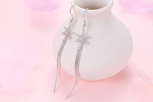 S925 Sterling Silver Snowflake Tassels Dangle Long Snow Earrings for Women in Saudi Arabia