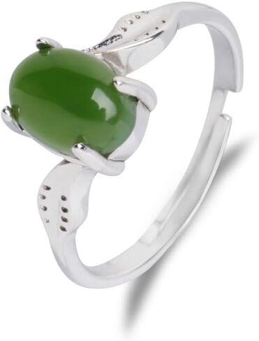 14K Gold over S925 Real Natural Jade Adjustable Ring, Vintage Ethnic Style, Oval Green Jade Moiossanite Ring, Delicate Jade Jewelry Gift for Girlfriend's Beauty in Saudi Arabia