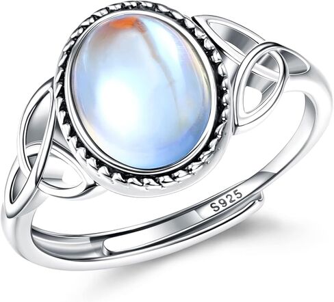 925 Sterling Silver For Women Silver Moonstone Rings Open Adjustable Rings CZ Rainbow Rings Vintage Celtic Triangle Ring Handmade Oval Round Heart Ring Jewellery in Saudi Arabia