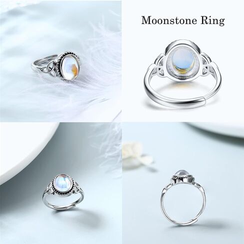 925 Sterling Silver For Women Silver Moonstone Rings Open Adjustable Rings CZ Rainbow Rings Vintage Celtic Triangle Ring Handmade Oval Round Heart Ring Jewellery in Saudi Arabia