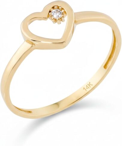 14K Real Solid Gold Ring for Women, Open Heart with Simulated Diamond Ring for Engagement Thicknes 1.7 mm in Saudi Arabia