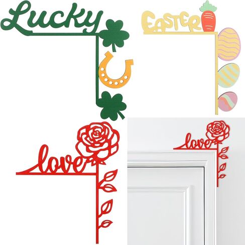 3 Pcs Valentine's Day Door Corner Sign Wooden Door Topper St. Patrick's Day Door Corner Sign Easter Door Corner Sign, Door Frame Signage Heart Door Corner Decor for Door Wall Window Decor in Kuwait