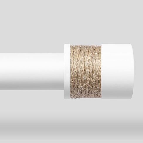 Curtain Rods for Windows 48 to 84 Inch, White Boho Decorative Handmade Twine Wrapped End Cap Finials, 1" Adjustable Vintage Rustic Farmhouse Window Treatment Rods, Easy Install in Kuwait