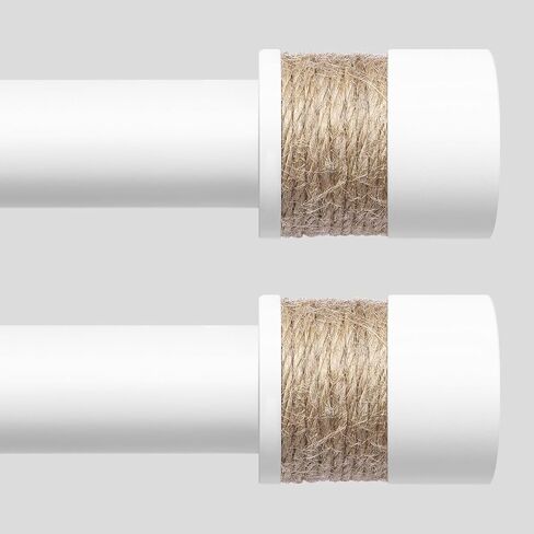 Curtain Rods for Windows 48 to 84 Inch, White Boho Decorative Handmade Twine Wrapped End Cap Finials, 1" Adjustable Vintage Rustic Farmhouse Window Treatment Rods, Easy Install in Kuwait