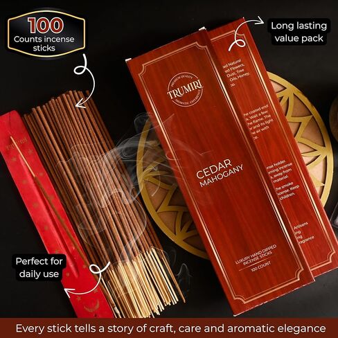 Cedar Mahogany Incense Sticks - Pack of 100 Inscents-Sticks - Inciensos Aromaticos para La Casa - Made with Natural Ingredients - Scented Insence Non Toxic Insense Incents in Saudi Arabia