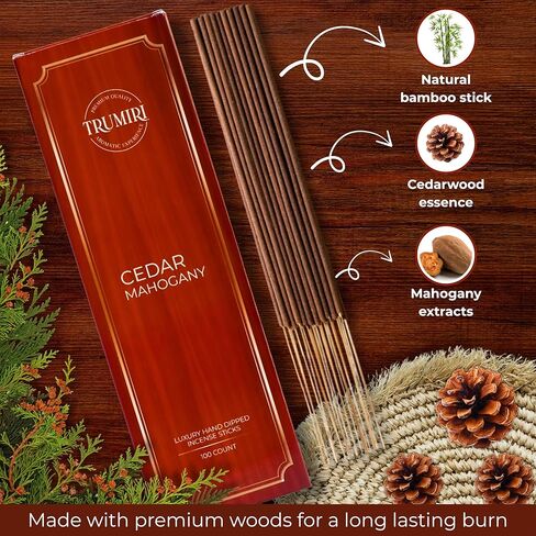 Cedar Mahogany Incense Sticks - Pack of 100 Inscents-Sticks - Inciensos Aromaticos para La Casa - Made with Natural Ingredients - Scented Insence Non Toxic Insense Incents in Saudi Arabia