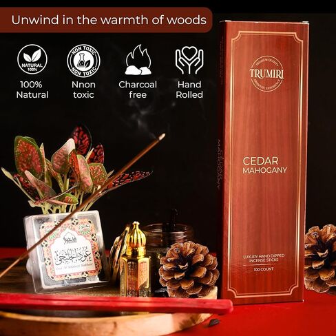 Cedar Mahogany Incense Sticks - Pack of 100 Inscents-Sticks - Inciensos Aromaticos para La Casa - Made with Natural Ingredients - Scented Insence Non Toxic Insense Incents in Saudi Arabia