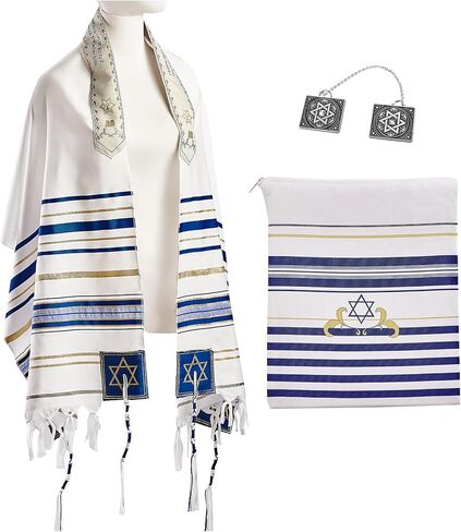 BRTAGG Tallit مع مشابك وحقيبة، شال صلاة مع داود النجم، هدايا يهودية مقاس 70 × 20 بوصة in Kuwait