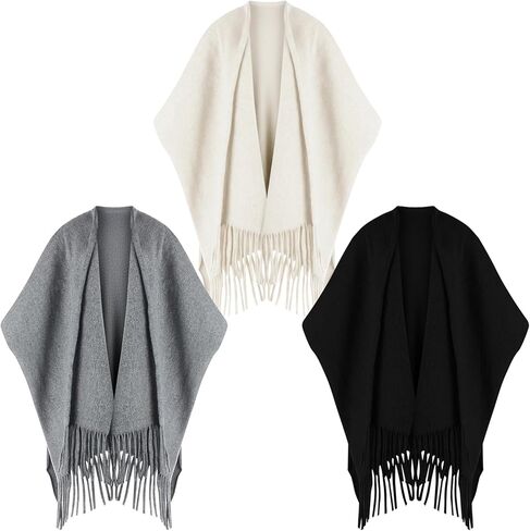 3 Pack Christmas Women Poncho Shawl Wrap Boho Plaid Pashmina Scarf Cape Front Shawl with Tassel for Dinner Party in Saudi Arabia