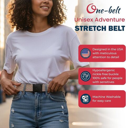 حزام مطاطي للمغامرة للجنسين من ONE-BELT، عرض 1.30 سم، غير قابل للانزلاق، إبزيم مناسب للسفر. مصمم في الولايات المتحدة الأمريكية. in Saudi Arabia