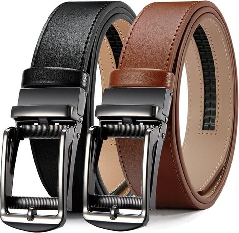 Mens Belt Leather Ratchet 1 3/8'' - 2 Packs Belt For Men Gift Dress and Casual with Adjustable Buckle, Trim to Fit in Saudi Arabia