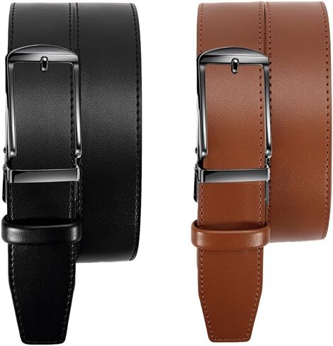 Mens Belt Leather Ratchet 1 3/8'' - 2 Packs Belt For Men Gift Dress and Casual with Adjustable Buckle, Trim to Fit in Saudi Arabia