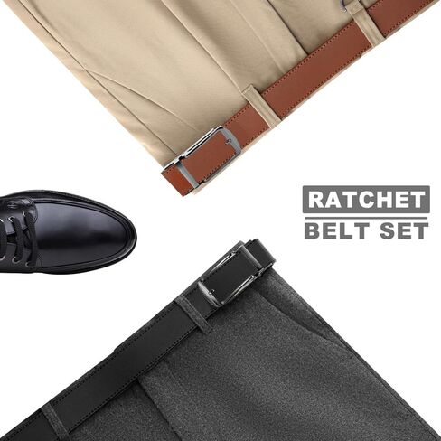 Mens Belt Leather Ratchet 1 3/8'' - 2 Packs Belt For Men Gift Dress and Casual with Adjustable Buckle, Trim to Fit in Saudi Arabia