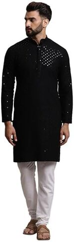 مجموعة بيجامات كورتا من القطن العرقي المطرز للرجال من Chikankari Sequence لمناسبات مهرجانات الزفاف الهندية in Kuwait