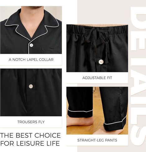 Vulcanodon Mens 100% Cotton Pajamas Set, Soft Long Sleeve Pajamas for men Lightweight Button Up Sleepwear Loungewear Pjs Set in Saudi Arabia