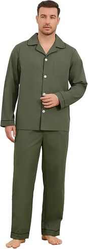 Vulcanodon Mens 100% Cotton Pajamas Set, Soft Long Sleeve Pajamas for men Lightweight Button Up Sleepwear Loungewear Pjs Set in Saudi Arabia