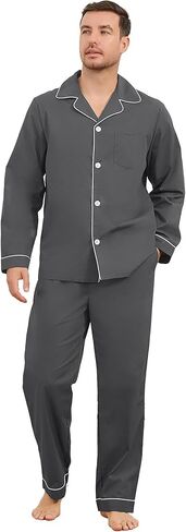 Vulcanodon Mens 100% Cotton Pajamas Set, Soft Long Sleeve Pajamas for men Lightweight Button Up Sleepwear Loungewear Pjs Set in Saudi Arabia