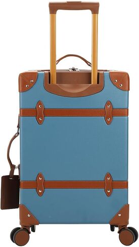 Vintage-Inspired Blue 2-Pack Hardside Trunk & Train Case With Brown Accents in Saudi Arabia
