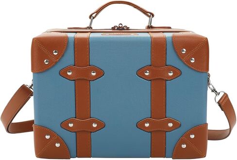 Vintage-Inspired Blue 2-Pack Hardside Trunk & Train Case With Brown Accents in Saudi Arabia