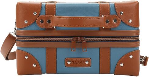 Vintage-Inspired Blue 2-Pack Hardside Trunk & Train Case With Brown Accents in Saudi Arabia