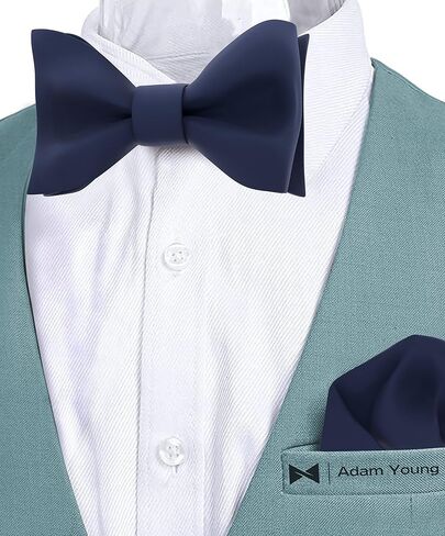 Adam Young Men's Self Tie Bow Tie with Pocket Squares Made of Sami-Glossy Satin Bowtie for Tuxedo Faux Silk in Saudi Arabia