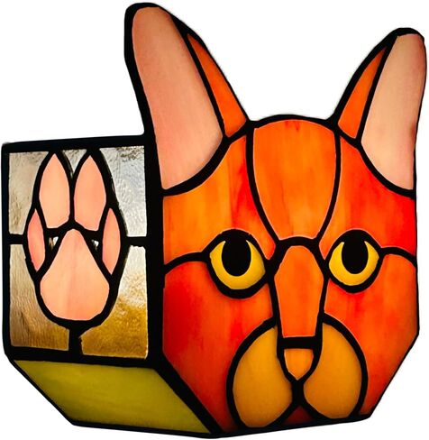 Stained Glass Cat Candle Holders,Tea Light Candle Holder Glass,Glass Candle Holders Container Decoration,Pencil Holders for Desk,Funny Black Cat Cactus Pot,Gift for Cat Lover in Saudi Arabia