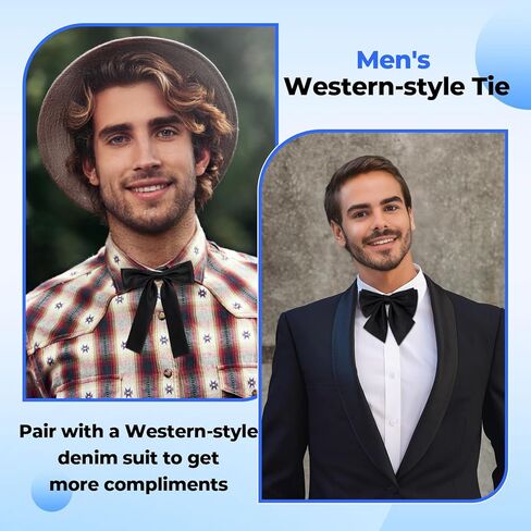 Black Bow Ties for Men Women, Black Bowtie, Cowboy Accessories for Men Women, 2 PCS Pre-tied Adjustable Western Satin Ribbon String Bow Tie for Wedding Tuxedo Banquets Formal Wear in Saudi Arabia