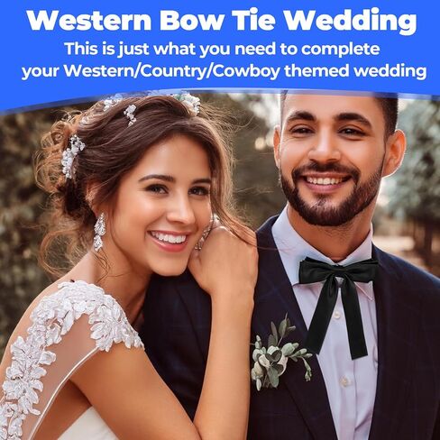 Black Bow Ties for Men Women, Black Bowtie, Cowboy Accessories for Men Women, 2 PCS Pre-tied Adjustable Western Satin Ribbon String Bow Tie for Wedding Tuxedo Banquets Formal Wear in Saudi Arabia