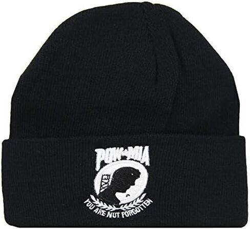 8" Pow Mia You are Not Forgotten Black Knitted (Folded) Embroidered Beanie Skull Cap Hat in Saudi Arabia