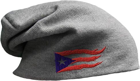 Slouchy Beanie for Men Puerto Rico Flame Flag Black Embroidery Women Skull Cap in Kuwait