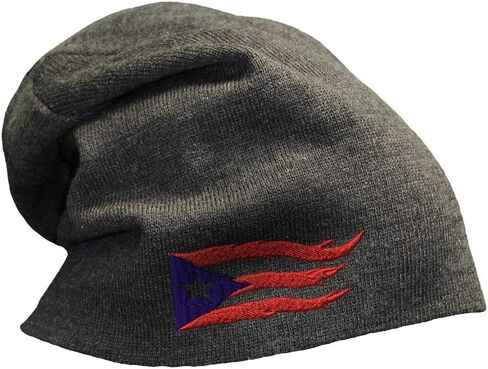 Slouchy Beanie for Men Puerto Rico Flame Flag Black Embroidery Women Skull Cap in Kuwait