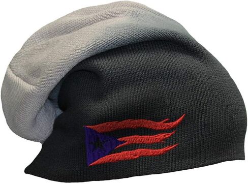 Slouchy Beanie for Men Puerto Rico Flame Flag Black Embroidery Women Skull Cap in Kuwait