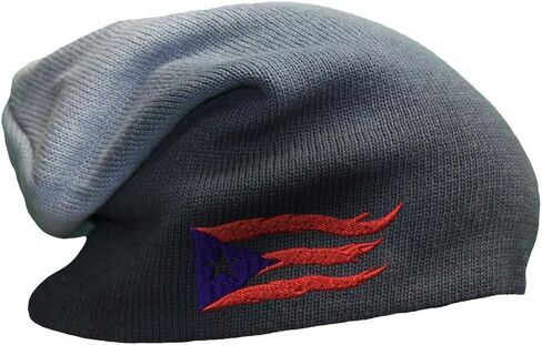 Slouchy Beanie for Men Puerto Rico Flame Flag Black Embroidery Women Skull Cap in Kuwait