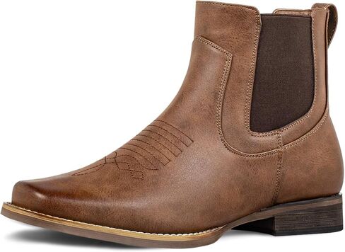 Cowboy Boots for Men Square Toe Chelsea Boots Mens Western Boots Casual Dress Shoes Ankle Boots in Saudi Arabia