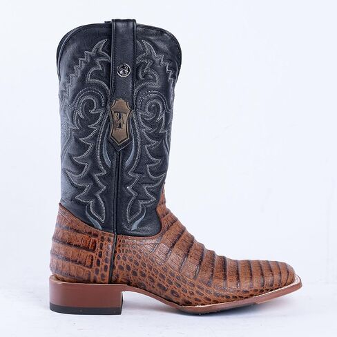 أحذية Tanner Mark للرجال من Caiman Belly Cognac أحذية غربية، مقدمة مربعة واسعة، كعب للمشي، جلد، نعل هجين، ارتفاع العمود 33 سم in Kuwait
