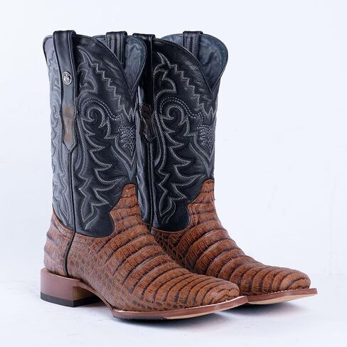 أحذية Tanner Mark للرجال من Caiman Belly Cognac أحذية غربية، مقدمة مربعة واسعة، كعب للمشي، جلد، نعل هجين، ارتفاع العمود 33 سم in Kuwait