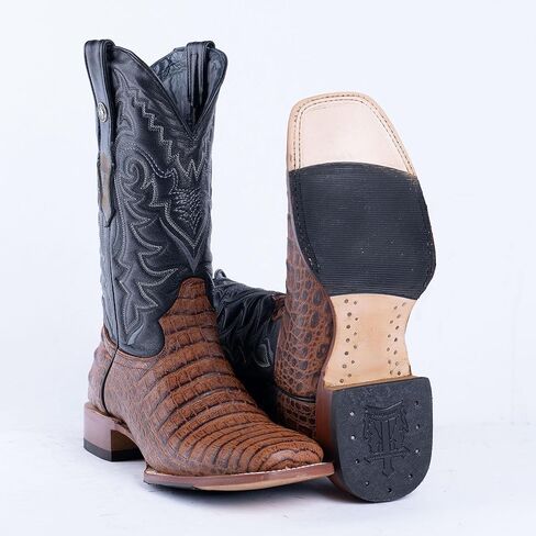 أحذية Tanner Mark للرجال من Caiman Belly Cognac أحذية غربية، مقدمة مربعة واسعة، كعب للمشي، جلد، نعل هجين، ارتفاع العمود 33 سم in Kuwait