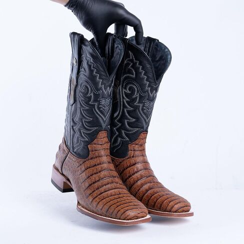 أحذية Tanner Mark للرجال من Caiman Belly Cognac أحذية غربية، مقدمة مربعة واسعة، كعب للمشي، جلد، نعل هجين، ارتفاع العمود 33 سم in Kuwait