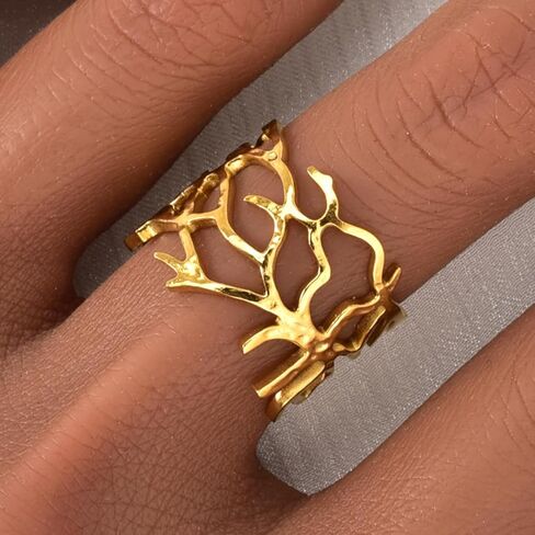 Vintage Gold Coral Branch Statement Ring, Open Design, Adjustable Fashion Band in Saudi Arabia